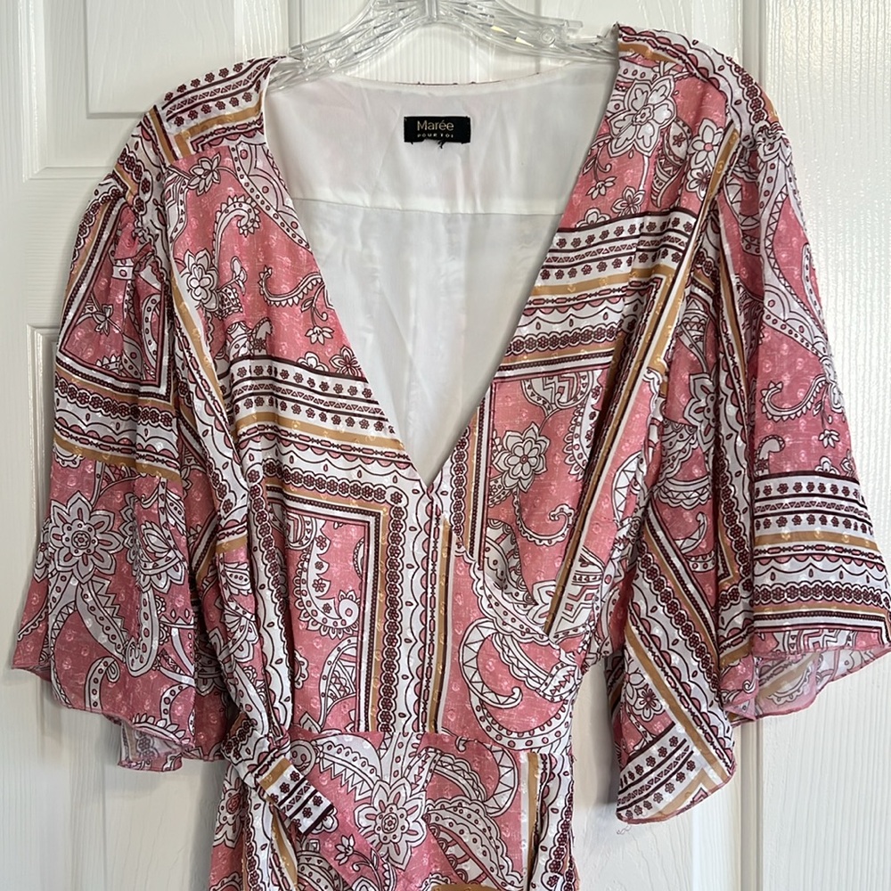 Marée Pour Toi pink flowy wrap maxi dress XXL Swiss dot scarf print - Picture 14 of 15